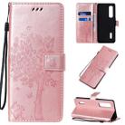 For OPPO Find X2 Pro Tree & Cat Pattern Pressed Printing Horizontal Flip PU Leather Case with Holder & Card Slots & Wallet & Lanyard(Rose Gold) - 1