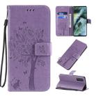 For OPPO Find X2 Tree & Cat Pattern Pressed Printing Horizontal Flip PU Leather Case with Holder & Card Slots & Wallet & Lanyard(Light Purple) - 1