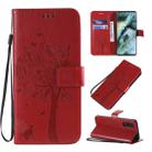 For OPPO Find X2 Tree & Cat Pattern Pressed Printing Horizontal Flip PU Leather Case with Holder & Card Slots & Wallet & Lanyard(Red) - 1