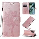 For OPPO Find X2 Tree & Cat Pattern Pressed Printing Horizontal Flip PU Leather Case with Holder & Card Slots & Wallet & Lanyard(Rose Gold) - 1