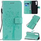 For OPPO Realme 6 Pro Tree & Cat Pattern Pressed Printing Horizontal Flip PU Leather Case with Holder & Card Slots & Wallet & Lanyard(Green) - 1