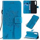 For OPPO Realme 6 Pro Tree & Cat Pattern Pressed Printing Horizontal Flip PU Leather Case with Holder & Card Slots & Wallet & Lanyard(Blue) - 1