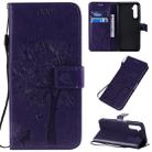 For OPPO Realme 6 Pro Tree & Cat Pattern Pressed Printing Horizontal Flip PU Leather Case with Holder & Card Slots & Wallet & Lanyard(Purple) - 1