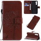 For OPPO Realme 6 Pro Tree & Cat Pattern Pressed Printing Horizontal Flip PU Leather Case with Holder & Card Slots & Wallet & Lanyard(Brown) - 1