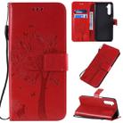 For OPPO Realme 6 Pro Tree & Cat Pattern Pressed Printing Horizontal Flip PU Leather Case with Holder & Card Slots & Wallet & Lanyard(Red) - 1