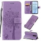 For Xiaomi Redmi K30 Tree & Cat Pattern Pressed Printing Horizontal Flip PU Leather Case with Holder & Card Slots & Wallet & Lanyard(Light Purple) - 1