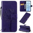 For Xiaomi Redmi K30 Tree & Cat Pattern Pressed Printing Horizontal Flip PU Leather Case with Holder & Card Slots & Wallet & Lanyard(Purple) - 1