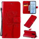 For Xiaomi Redmi K30 Tree & Cat Pattern Pressed Printing Horizontal Flip PU Leather Case with Holder & Card Slots & Wallet & Lanyard(Red) - 1