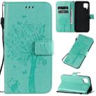 For Huawei P40 Lite / nova 6 SE Tree & Cat Pattern Pressed Printing Horizontal Flip PU Leather Case with Holder & Card Slots & Wallet & Lanyard(Green) - 1