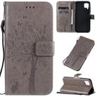 For Huawei P40 Lite / nova 6 SE Tree & Cat Pattern Pressed Printing Horizontal Flip PU Leather Case with Holder & Card Slots & Wallet & Lanyard(Grey) - 1