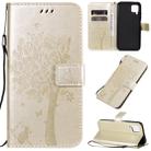 For Huawei P40 Lite / nova 6 SE Tree & Cat Pattern Pressed Printing Horizontal Flip PU Leather Case with Holder & Card Slots & Wallet & Lanyard(Gold) - 1