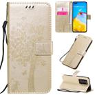 For Huawei P40 Pro Tree & Cat Pattern Pressed Printing Horizontal Flip PU Leather Case with Holder & Card Slots & Wallet & Lanyard(Gold) - 1