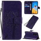 For Huawei P40 Tree & Cat Pattern Pressed Printing Horizontal Flip PU Leather Case with Holder & Card Slots & Wallet & Lanyard(Purple) - 1