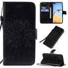 For Huawei P40 Tree & Cat Pattern Pressed Printing Horizontal Flip PU Leather Case with Holder & Card Slots & Wallet & Lanyard(Black) - 1