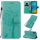 For Huawei Enjoy 10e Tree & Cat Pattern Pressed Printing Horizontal Flip PU Leather Case with Holder & Card Slots & Wallet & Lanyard(Green) - 1