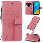 For Huawei Enjoy 10e Tree & Cat Pattern Pressed Printing Horizontal Flip PU Leather Case with Holder & Card Slots & Wallet & Lanyard(Pink) - 1