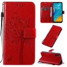 For Huawei Enjoy 10e Tree & Cat Pattern Pressed Printing Horizontal Flip PU Leather Case with Holder & Card Slots & Wallet & Lanyard(Red) - 1