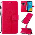 For Huawei Enjoy 10e Tree & Cat Pattern Pressed Printing Horizontal Flip PU Leather Case with Holder & Card Slots & Wallet & Lanyard(Rose Red) - 1
