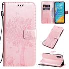 For Huawei Enjoy 10e Tree & Cat Pattern Pressed Printing Horizontal Flip PU Leather Case with Holder & Card Slots & Wallet & Lanyard(Rose Gold) - 1