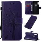 For Motorola Moto E7 Tree & Cat Pattern Pressed Printing Horizontal Flip PU Leather Case with Holder & Card Slots & Wallet & Lanyard(Purple) - 1