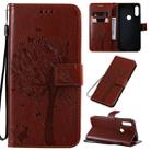 For Motorola Moto E7 Tree & Cat Pattern Pressed Printing Horizontal Flip PU Leather Case with Holder & Card Slots & Wallet & Lanyard(Brown) - 1