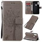 For Motorola Moto E7 Tree & Cat Pattern Pressed Printing Horizontal Flip PU Leather Case with Holder & Card Slots & Wallet & Lanyard(Grey) - 1