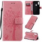 For Motorola Moto E7 Tree & Cat Pattern Pressed Printing Horizontal Flip PU Leather Case with Holder & Card Slots & Wallet & Lanyard(Pink) - 1