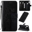 For Motorola Moto E7 Tree & Cat Pattern Pressed Printing Horizontal Flip PU Leather Case with Holder & Card Slots & Wallet & Lanyard(Black) - 1