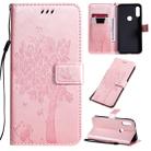 For Motorola Moto E7 Tree & Cat Pattern Pressed Printing Horizontal Flip PU Leather Case with Holder & Card Slots & Wallet & Lanyard(Rose Gold) - 1