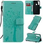 For Motorola Moto G8 Tree & Cat Pattern Pressed Printing Horizontal Flip PU Leather Case with Holder & Card Slots & Wallet & Lanyard(Green) - 1