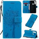 For Motorola Moto G8 Tree & Cat Pattern Pressed Printing Horizontal Flip PU Leather Case with Holder & Card Slots & Wallet & Lanyard(Blue) - 1