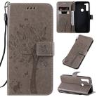 For Motorola Moto G8 Tree & Cat Pattern Pressed Printing Horizontal Flip PU Leather Case with Holder & Card Slots & Wallet & Lanyard(Grey) - 1