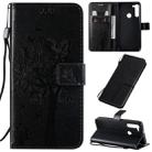 For Motorola Moto G8 Tree & Cat Pattern Pressed Printing Horizontal Flip PU Leather Case with Holder & Card Slots & Wallet & Lanyard(Black) - 1