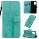 For Galaxy A91 / M80S Tree & Cat Pattern Pressed Printing Horizontal Flip PU Leather Case with Holder & Card Slots & Wallet & Lanyard(Green) - 1