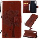For Galaxy A01 Tree & Cat Pattern Pressed Printing Horizontal Flip PU Leather Case with Holder & Card Slots & Wallet & Lanyard(Brown) - 1