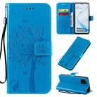 For Galaxy A81 / M60S Tree & Cat Pattern Pressed Printing Horizontal Flip PU Leather Case with Holder & Card Slots & Wallet & Lanyard(Blue) - 1