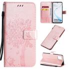 For Galaxy A81 / M60S Tree & Cat Pattern Pressed Printing Horizontal Flip PU Leather Case with Holder & Card Slots & Wallet & Lanyard(Rose Gold) - 1