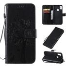 For Galaxy M11 / A11 Tree & Cat Pattern Pressed Printing Horizontal Flip PU Leather Case with Holder & Card Slots & Wallet & Lanyard(Black) - 1