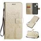 For Galaxy M11 / A11 Tree & Cat Pattern Pressed Printing Horizontal Flip PU Leather Case with Holder & Card Slots & Wallet & Lanyard(Gold) - 1