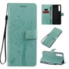 For Sony Xperia 1 II Tree & Cat Pattern Pressed Printing Horizontal Flip PU Leather Case with Holder & Card Slots & Wallet & Lanyard(Green) - 1