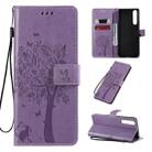 For Sony Xperia 1 II Tree & Cat Pattern Pressed Printing Horizontal Flip PU Leather Case with Holder & Card Slots & Wallet & Lanyard(Light Purple) - 1