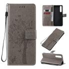 For Sony Xperia 1 II Tree & Cat Pattern Pressed Printing Horizontal Flip PU Leather Case with Holder & Card Slots & Wallet & Lanyard(Grey) - 1