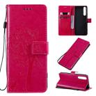For Sony Xperia 1 II Tree & Cat Pattern Pressed Printing Horizontal Flip PU Leather Case with Holder & Card Slots & Wallet & Lanyard(Rose Red) - 1