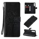 For Sony Xperia 1 II Tree & Cat Pattern Pressed Printing Horizontal Flip PU Leather Case with Holder & Card Slots & Wallet & Lanyard(Black) - 1