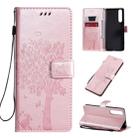 For Sony Xperia 1 II Tree & Cat Pattern Pressed Printing Horizontal Flip PU Leather Case with Holder & Card Slots & Wallet & Lanyard(Rose Gold) - 1