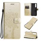 For Sony Xperia 1 II Tree & Cat Pattern Pressed Printing Horizontal Flip PU Leather Case with Holder & Card Slots & Wallet & Lanyard(Gold) - 1