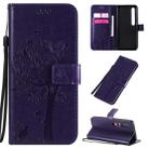 For Xiaomi Mi 10 5G / Mi 10 Pro 5G Tree & Cat Pattern Pressed Printing Horizontal Flip PU Leather Case with Holder & Card Slots & Wallet & Lanyard(Purple) - 1