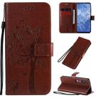 For Xiaomi Mi 10 5G / Mi 10 Pro 5G Tree & Cat Pattern Pressed Printing Horizontal Flip PU Leather Case with Holder & Card Slots & Wallet & Lanyard(Brown) - 1