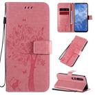 For Xiaomi Mi 10 5G / Mi 10 Pro 5G Tree & Cat Pattern Pressed Printing Horizontal Flip PU Leather Case with Holder & Card Slots & Wallet & Lanyard(Pink) - 1
