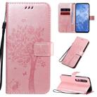 For Xiaomi Mi 10 5G / Mi 10 Pro 5G Tree & Cat Pattern Pressed Printing Horizontal Flip PU Leather Case with Holder & Card Slots & Wallet & Lanyard(Rose Gold) - 1